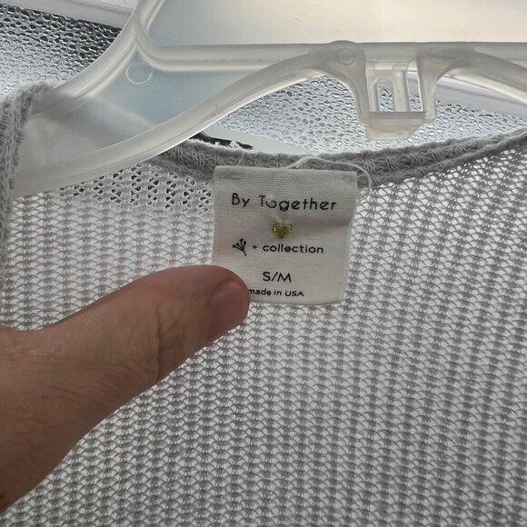 By Together Women's Short Sleeve Open Cardigan Gray/Ivory Size S/M Striped - Picture 8 of 8